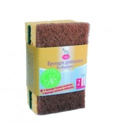ESTROPAJO+ESPONJA marron-verde 2 ud Ecodrogueria